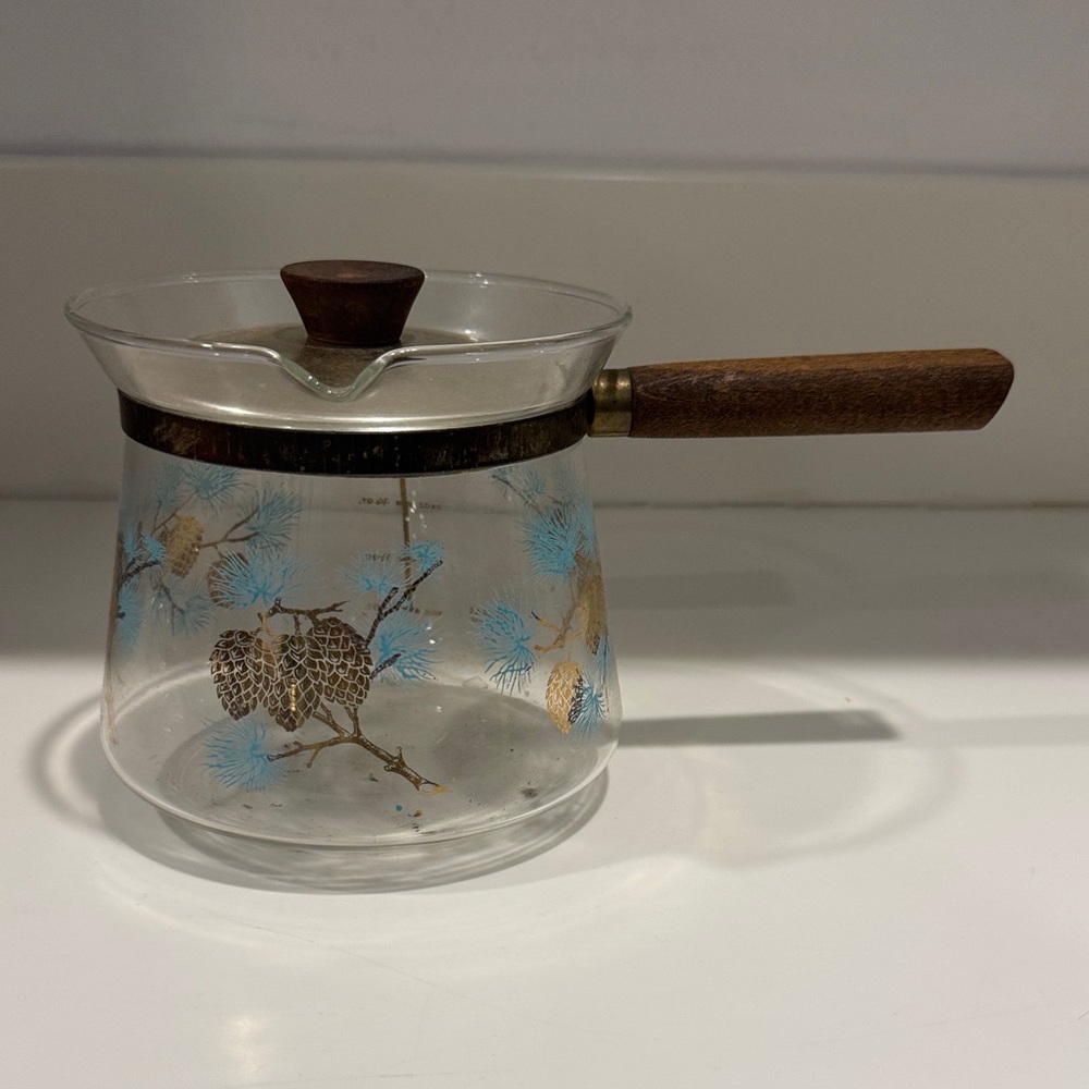 VINTAGE 1960s David Douglas Flameproof Coffee Pot Blue Gold Percolator Farmhouse